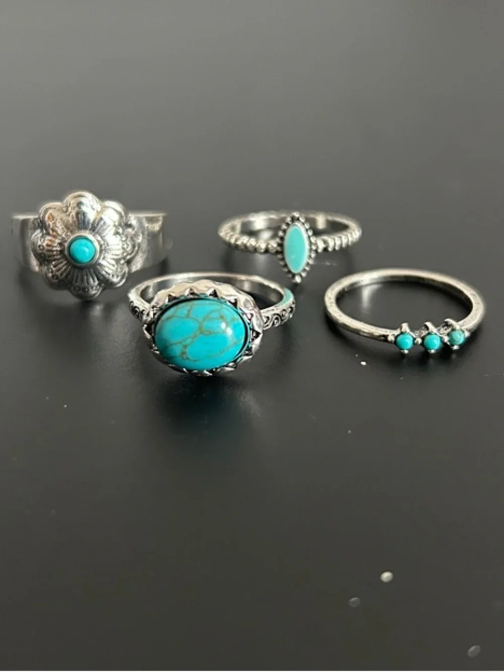 NWOT Silver and Turquoise Color Stackable Ring Set - Picture 1 of 5